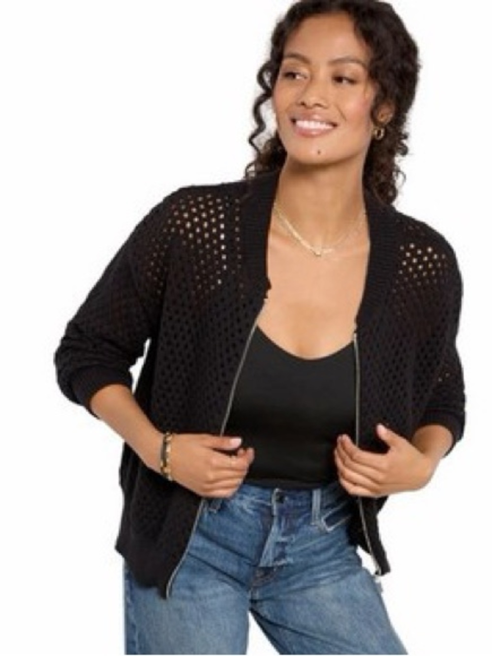 Sanctuary Stepping Out Open Stitch Bomber Jacket Cardigan in Black XXS